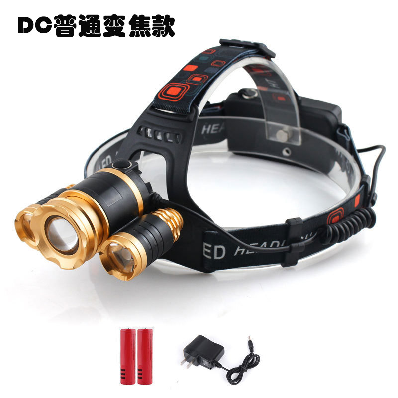 Transfronteriza de enfoque giratorio fuerte luz 3LED Faro de alta potencia de iluminación al aire libre lámpara de pesca nocturna carga T6 faro