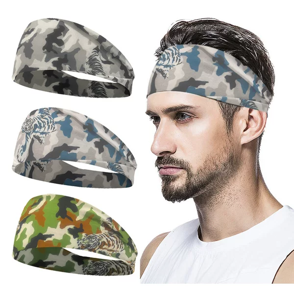 European and American Cross-border Fashion Sports Hair Band Outdoor Camouflage Breathable Hair Band New Tiger Head Printed Sweat-absorbent Headband