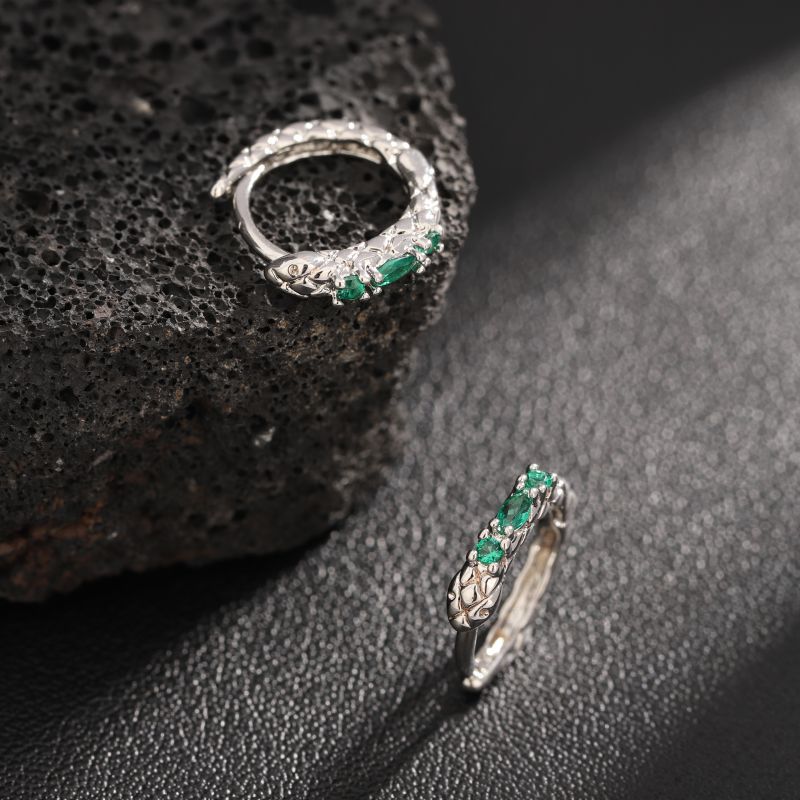 Spirit Snake Earrings Men's Zircon All-match High-end Emerald Accessories Women's Design European and American Hip-hop Cross-border Jewelry