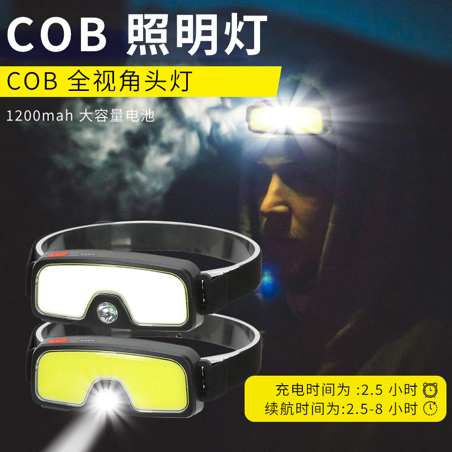 [Nuevo transfronterizo] Carga USB Fuente de luz dual COB Faros de camping al aire libre Faros LED para ciclismo y carrera