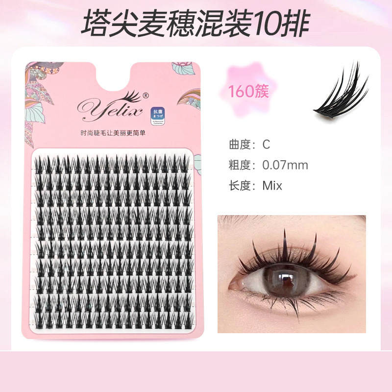 Fábrica de pestañas de espilla de trigo doble punta al por mayor pestañas falsas duras flores de sol naturales densas cómic pestañas sin cola