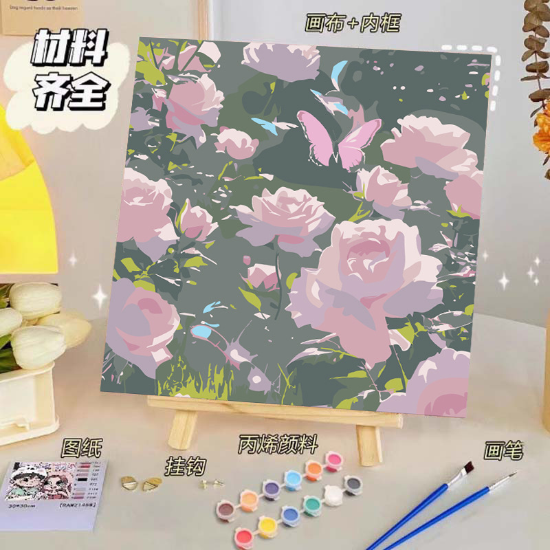 バラのデジタル油絵diy子供の塗り絵の高級感手作りの風景の花の対外貿易の露店の商品|undefined