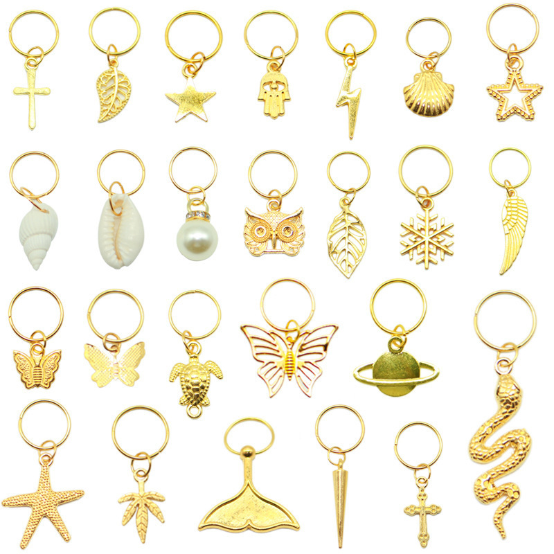 Handmade DIY Accessories Wig Dirty Braid Pendant Alloy Braided Hair Ring Star Lightning Shell Small Pendant Hair Accessories