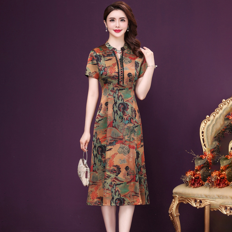 實拍法式真絲連衣裙女新款2021夏遮腹A字女神範蠶絲氣質中長裙