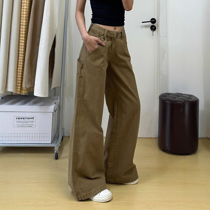废土风显瘦工装长裤女装新款辣妹宽松遮肉百搭简约直筒牛仔裤ins|undefined
