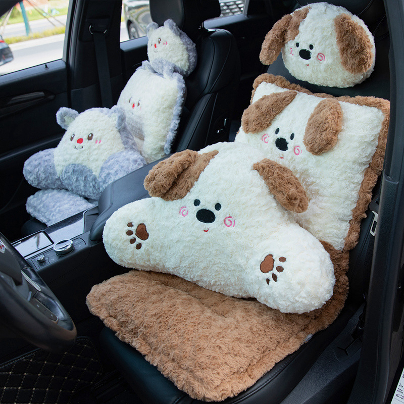 Invierno lindos cojines de asiento para automóviles cojines de respaldo de cintura cojines de peluche integrados cojines de asiento de cojín interior