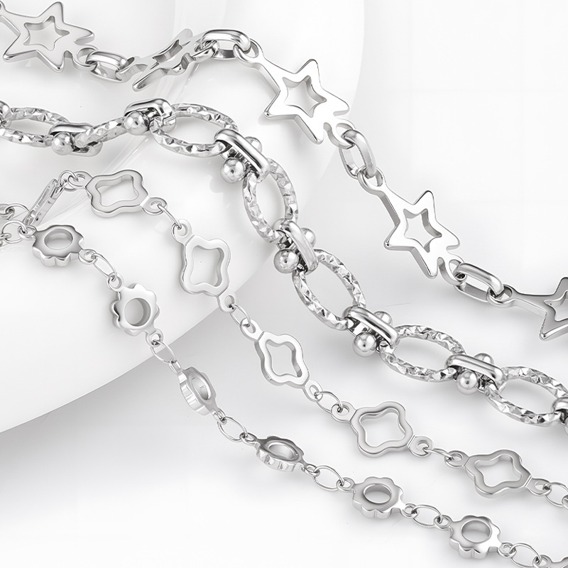 Four-Leaf Clover and Five-Pointed Star Chain Personalized Stainless Steel Jewelry Chain DIY Chain Handmade Necklace Earring Pendant Accessory Chain Four-Leaf Clover and Five-Pointed Star Chain Personalized Stainless Steel Jewelry Chain DIY Chain Handmade Necklace Earring Pendant Accessory Chain