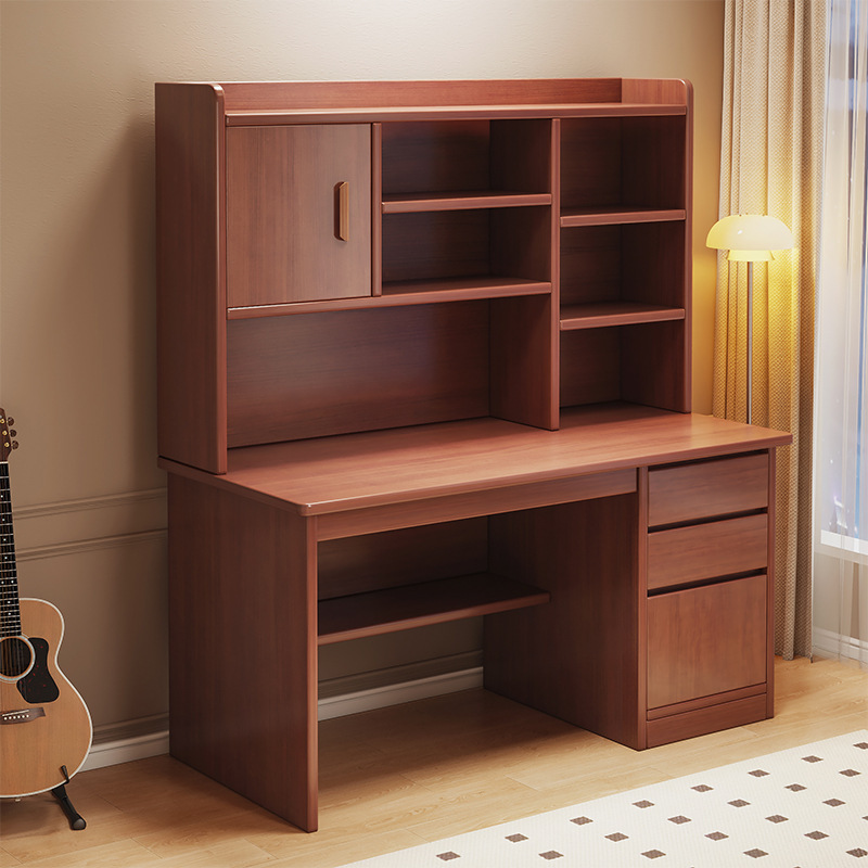 Solid Wood Core Desk and Bookshelf Integrated Table, Small Apartment Computer Desk, Desktop Home Use, Bedroom, Student, Adult, Learning and Writing Solid Wood Core Desk and Bookshelf Integrated Table, Small Apartment Computer Desk, Desktop Home Use, Bedroom, Student, Adult, Learning and Writing