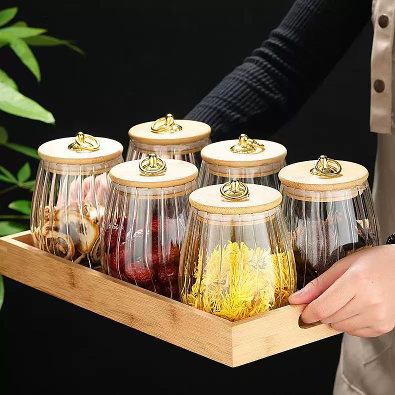 Стеклянная банка с коническими полосками и выдвижной вкладкой, стеклянная банка для чая, герметичная банка для хранения, банка для чая, бытовая прозрачная банка, банка для орехов