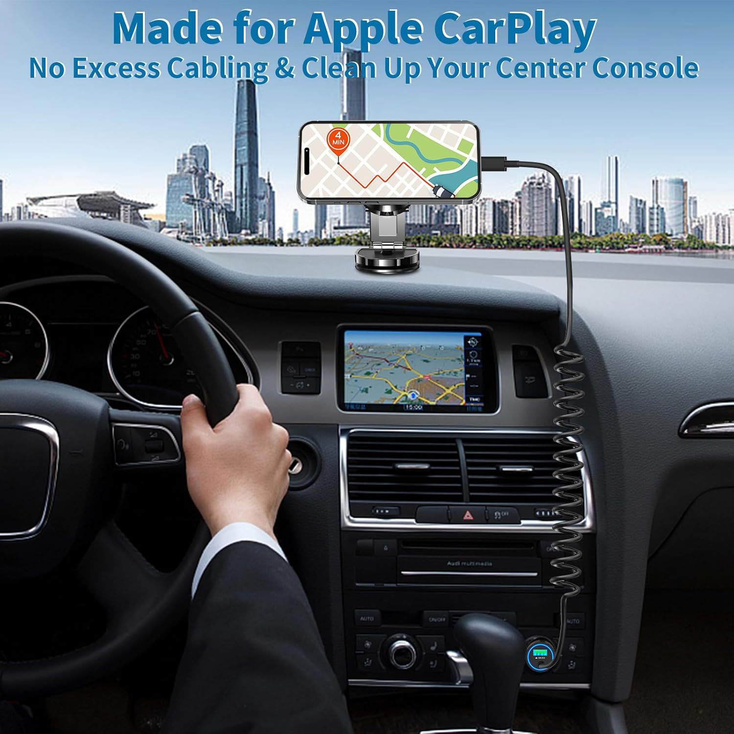 Car Charger Dual Fast Charging Metal Material Super Qc3.0 Spring Cable Suitable for Apple Flash Charging