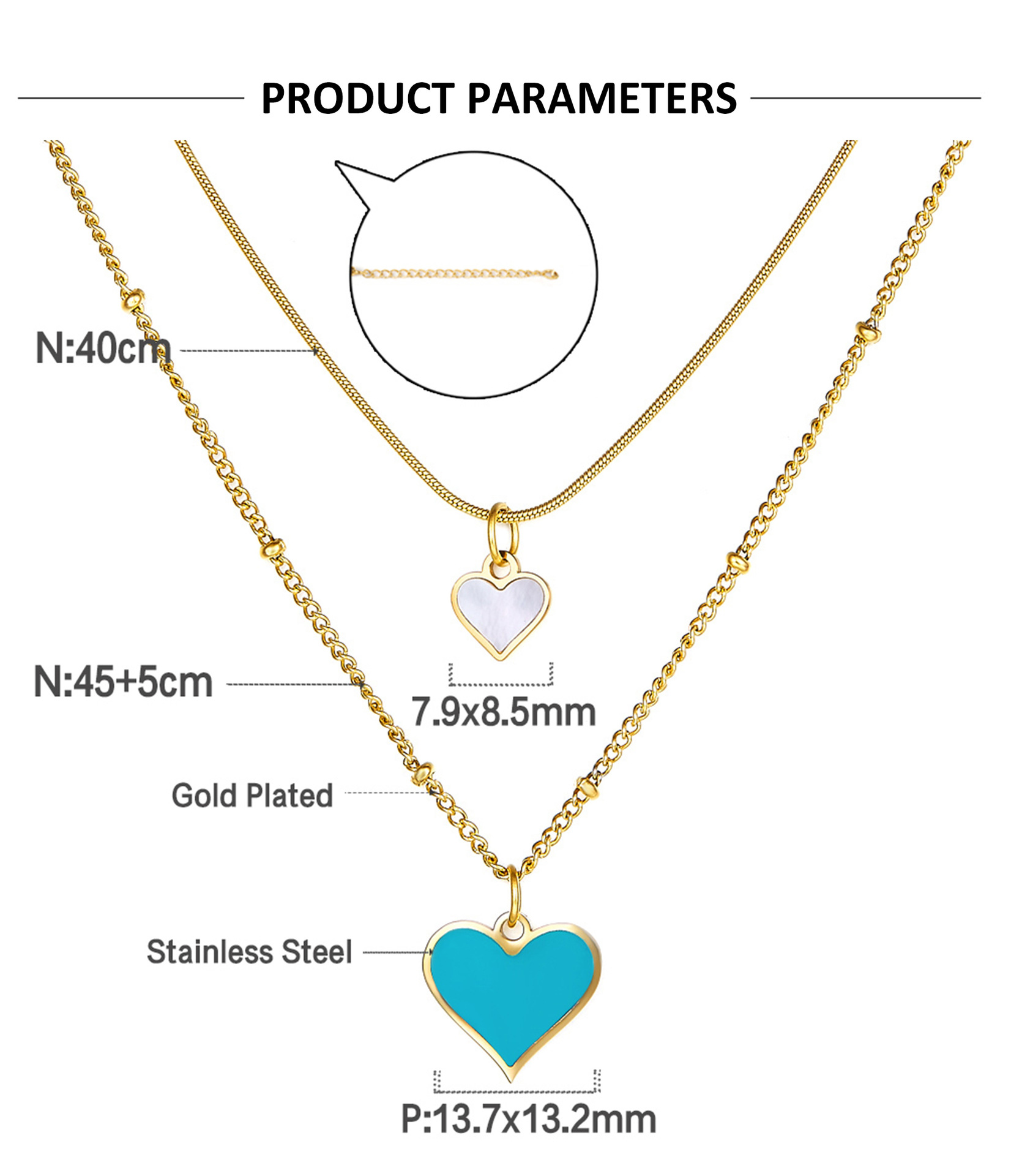 Fashion Heart Shape Stainless Steel Plating Layered Necklaces 1 Piece