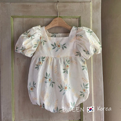 Korean children's clothing baby girl onesie 22 summer style fashionable baby crawler suit flower puff sleeves toddler coveralls