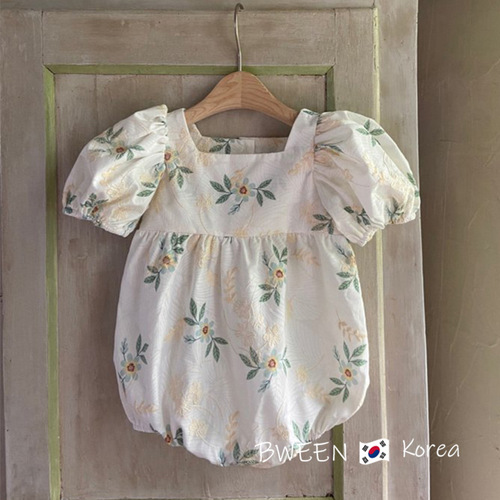 Korean children's clothing baby girl onesie 22 summer style fashionable baby crawler suit flower puff sleeves toddler coveralls