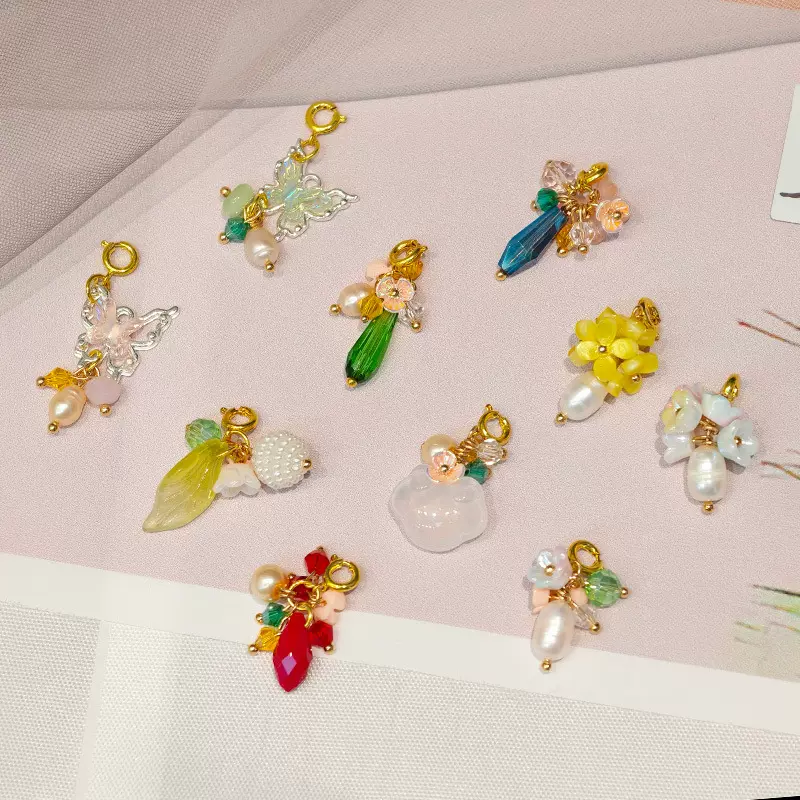 古风天然淡水珍珠吊坠女手工挂坠弹簧扣提溜项链吊坠配件挂饰挂件