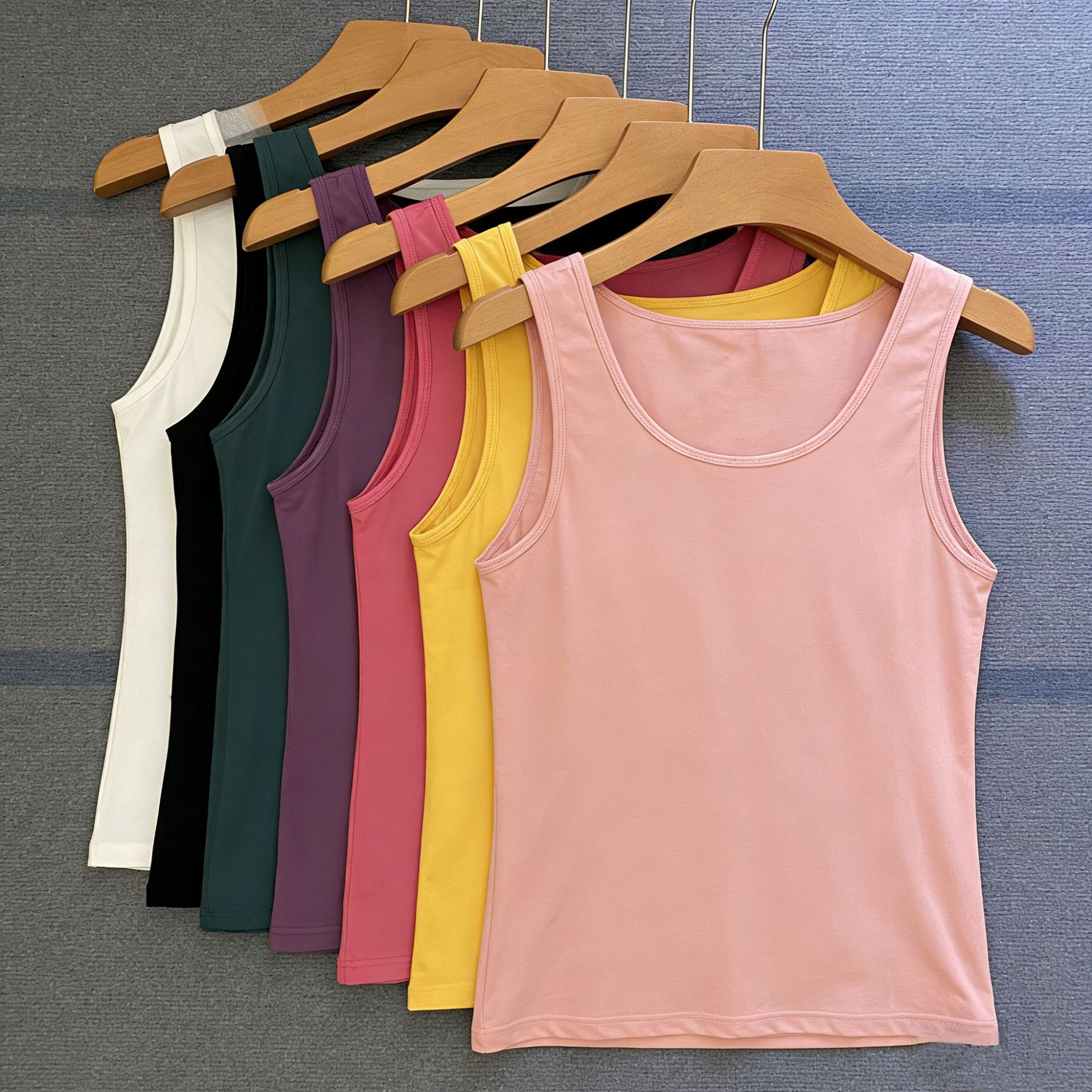 Cross-Border Foreign Trade European and American Style Solid Color Women's Tank Top, Simple and Versatile, Wide Shoulder Straps, Covers Side Breasts, Slim Fit, Flattering Vest