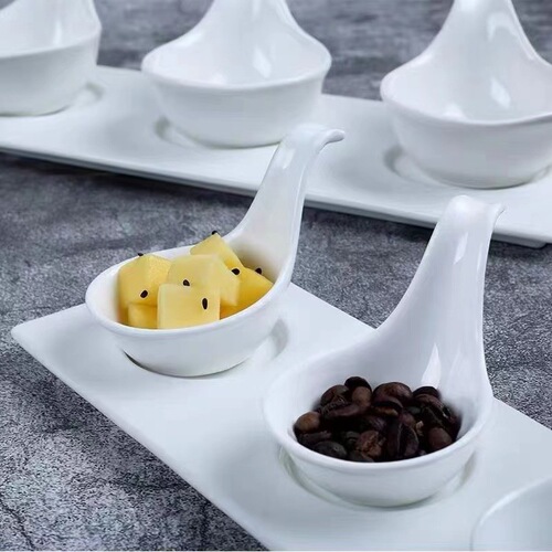 Pure white creative ceramic caviar spoon dipping plate ceramic hotel tableware dessert plate buffet seasoning plate