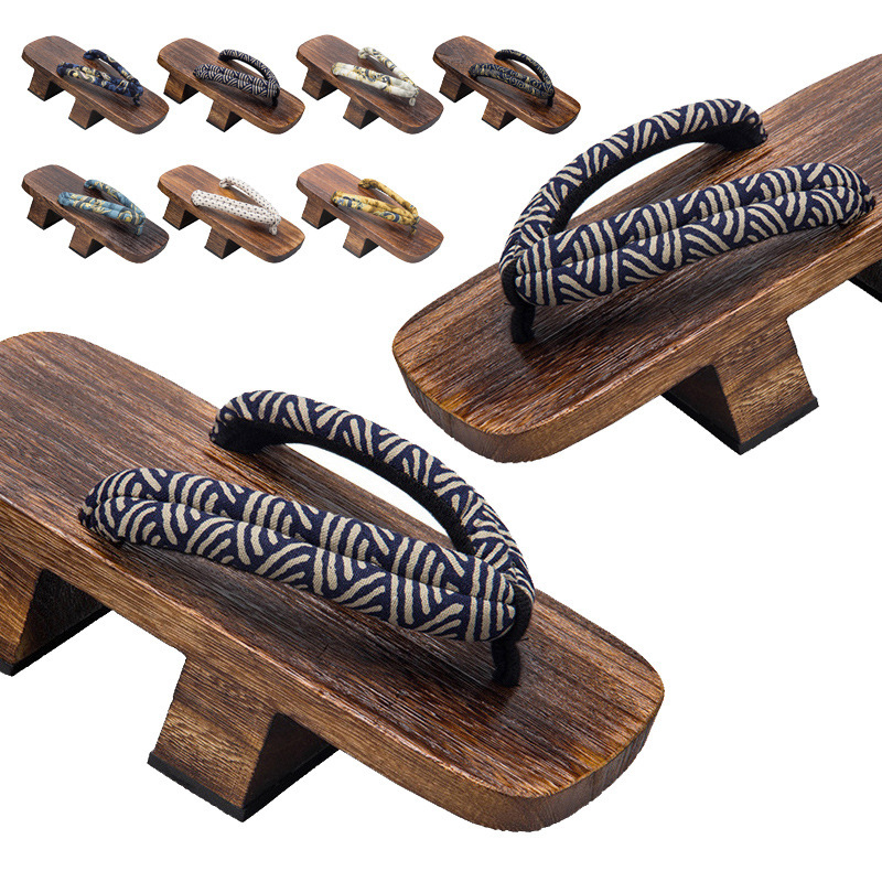 Japanese-Style Two-Toe Wooden Clogs for Home Leisure, Adult Men's and Women's Summer Flip-Flops, Non-Slip Height-Increasing Sandals Wholesale
