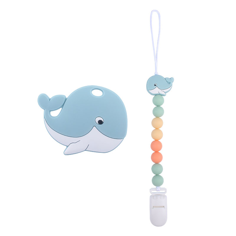 Suministros para bebés de silicona ballena mordedor chupete traje bebé de silicona chupete clip Amazon cadena anti-caída Nuevo