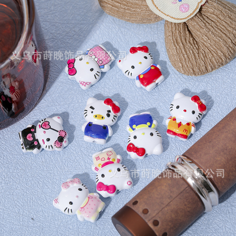 亜鉛合金ペイントかわいい漫画 KT 猫穴あき diy 携帯電話チェーンヘアアクセサリーブレスレットビーズジュエリーアクセサリー材料|undefined