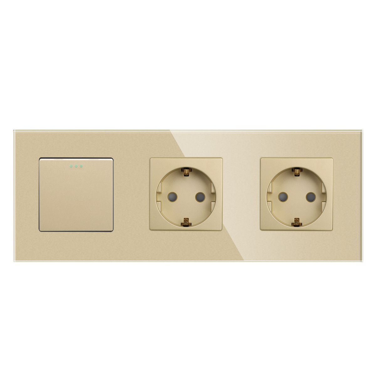 金色1G机械开关带2个德式插座欧式插座玻璃平板带接地俄罗斯