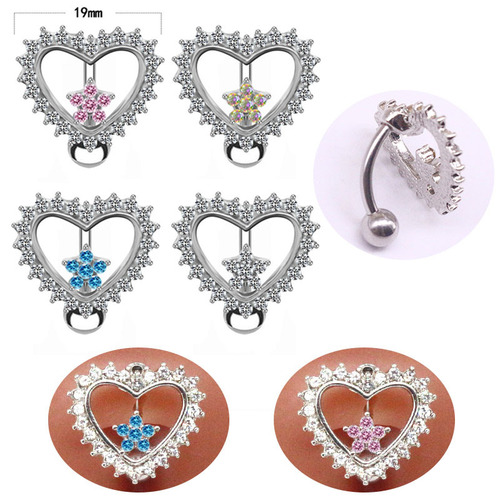 Gaibei European and American cross-border heart-shaped navel ring, navel nail, inverted flower navel ring, body piercing jewelry