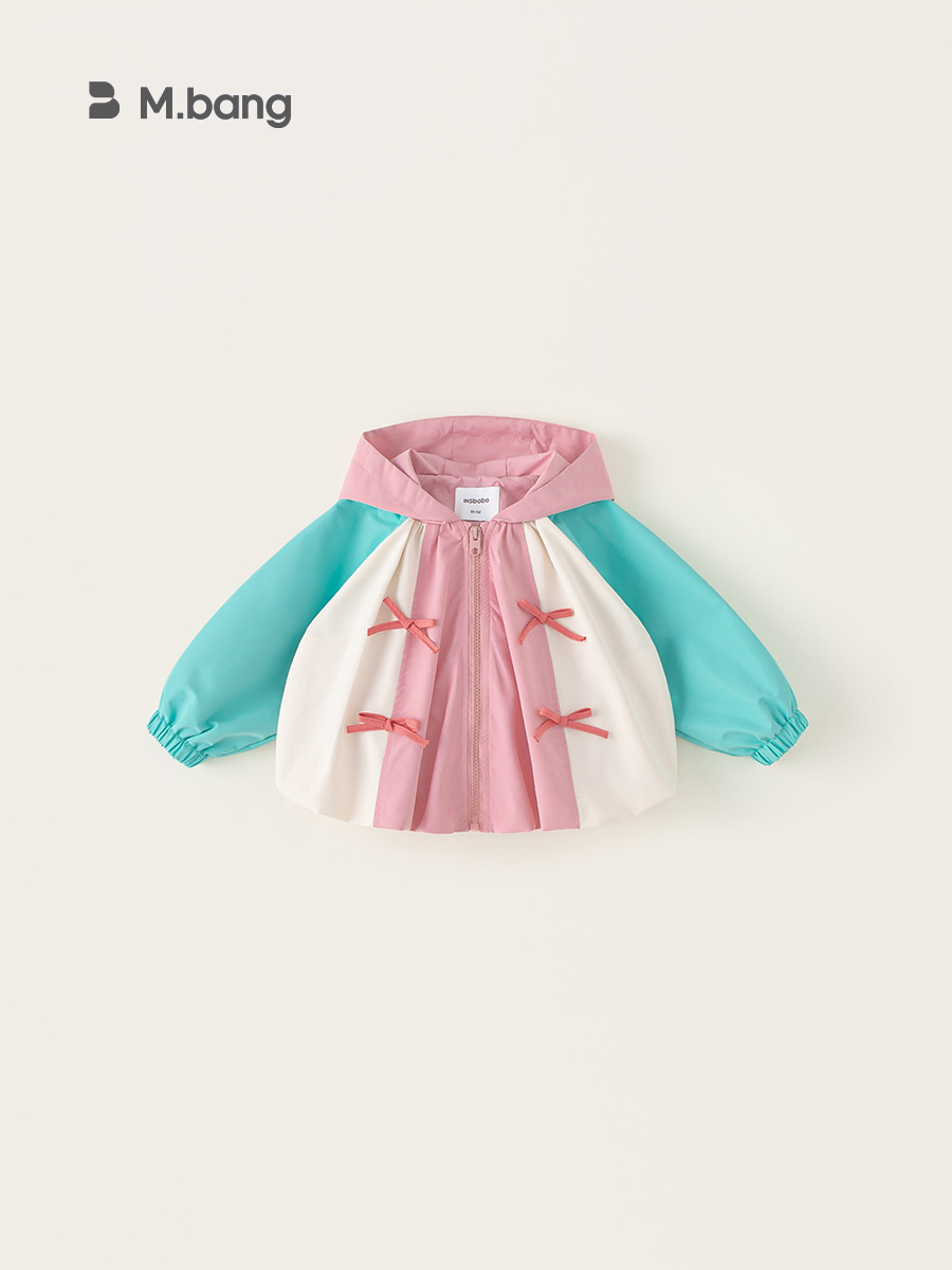 Youbao ropa para niños nueva primavera para niños niña linda bowknot cremallera top niña bebé contraste color chaqueta con capucha
