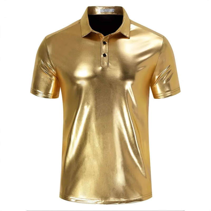 2025 New Cross-Border Men's Polo Shirt Glossy Party Stage Short-Sleeved T-Shirt Shirt Performance Dress 2025 New Cross-Border Men's Polo Shirt Glossy Party Stage Short-Sleeved T-Shirt Shirt Performance Dress
