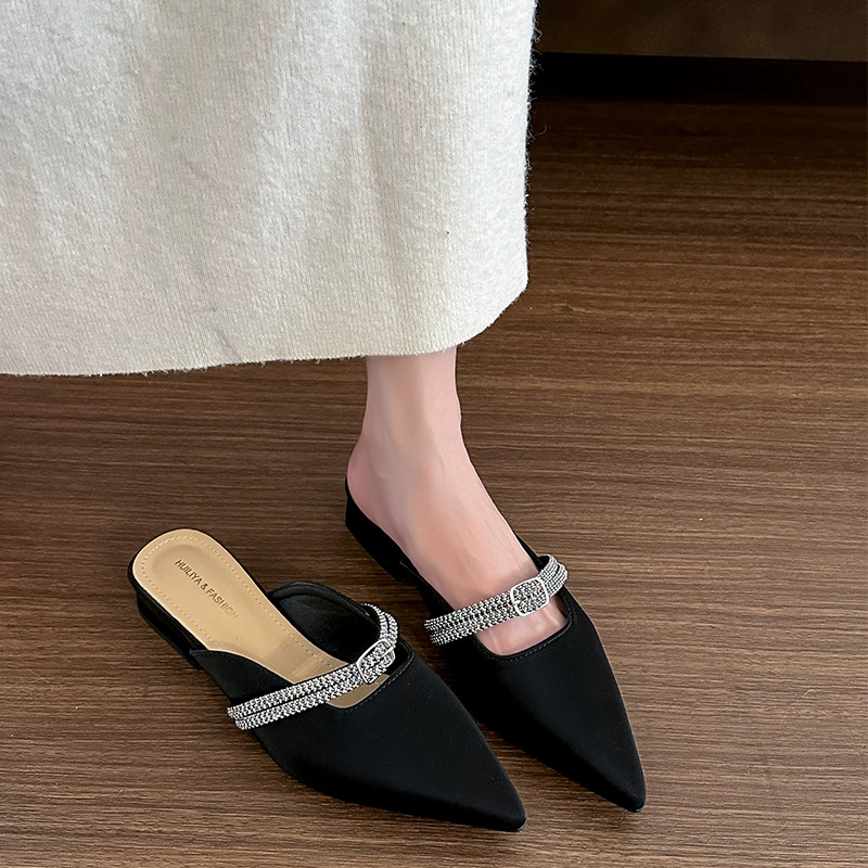 Y097-5 Сандалии женские, лето 2025, новый стиль, с острым носком, на толстом каблуке, Baotou, ленивые полутапочки, модная верхняя одежда, Fairy Gentle