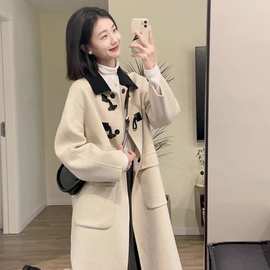 牛角扣呢子大衣女中长款新款秋冬季韩系宽松小个子羊毛呢外套