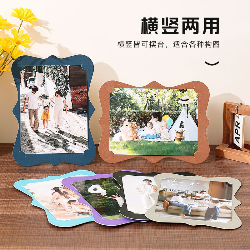 Creative corner cardboard photo frame with bracket table 6 inch 7 inch 8 inch paper picture frame lace simple paper photo frame cross border