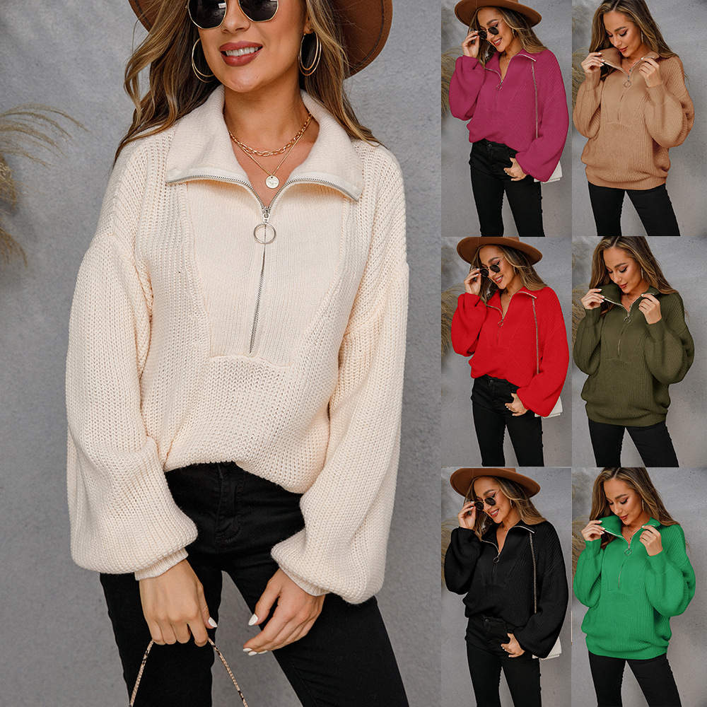 Suéter Chaqueta de Punto con Cierre, Estilo Urbano, Tendencia de Moda Primavera 2025, Color Sólido, Estilo Europeo y Americano