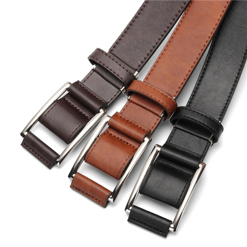 Men's Rectangular Buckle Belt Adjustable Pu Leather Waist Strap_voghion.com