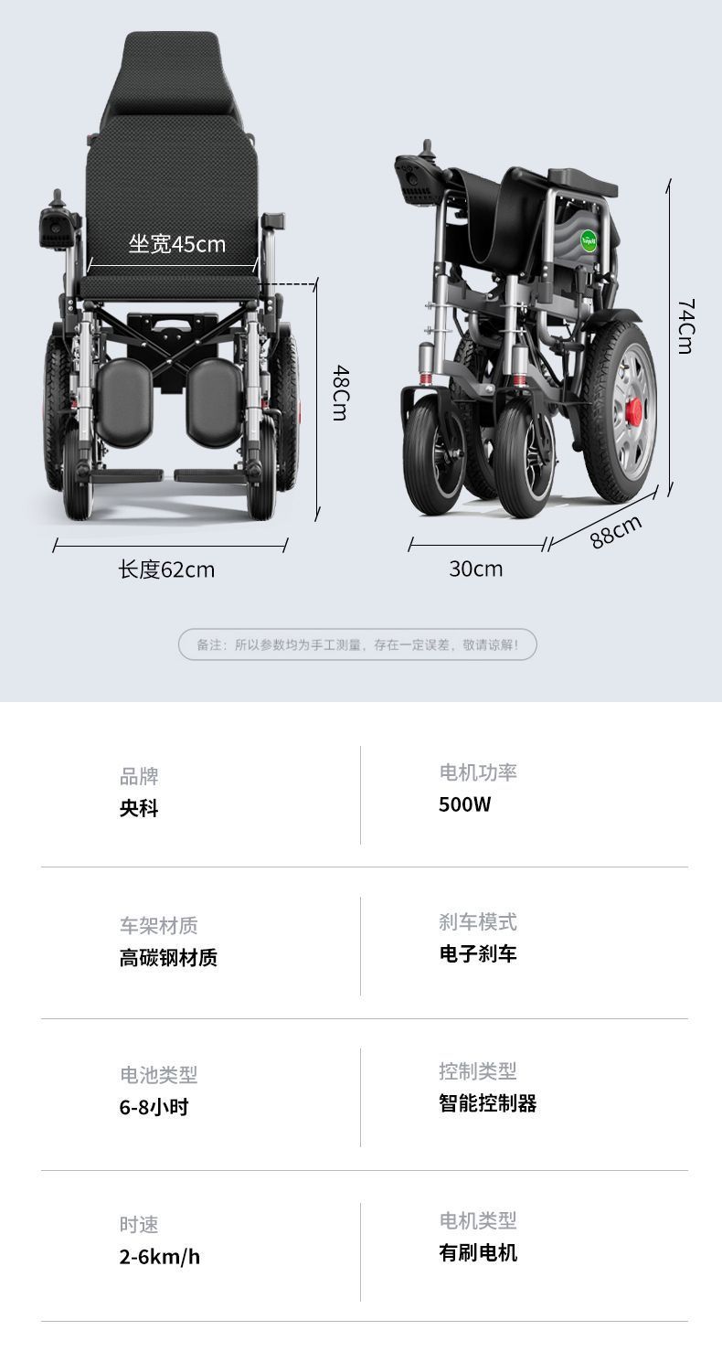 Intelligent, fully automatic electric wheelchair for disabled and elderly individuals with limited mobility, specially designed for seniors, foldable and lightweight, four-wheeled