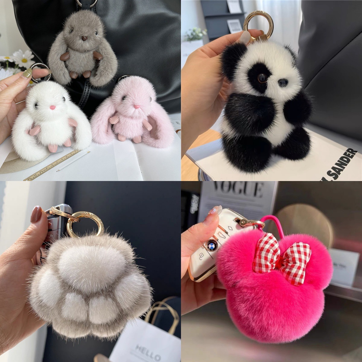 [Colección de animales de peluche] llavero de automóvil de peluche pequeño conejo colgante bolso de muñeca de peluche colgante