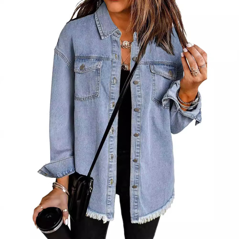 Europe and the United States cross-border foreign trade eBay Amazon long Denim jacket light fashion Denim coat women's button shirt Europe and the United States cross-border foreign trade eBay Amazon long Denim jacket light fashion Denim coat women's button shirt