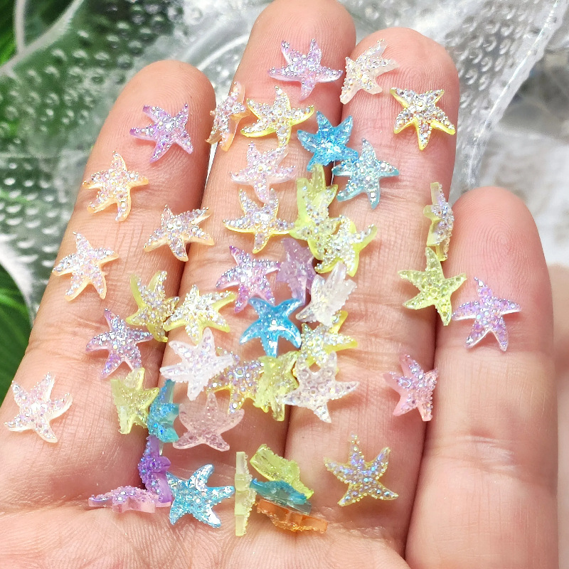 Tiktok Influencer Starfish Nail Art Accessories Japanese-Style Sugar Fine Stone Pentagram Nail Hairpin Decoration Starry Sky Aurora