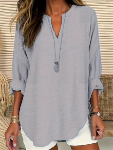 84620 V Neck Linen Big Size Shirt �����a�r�� �羳��