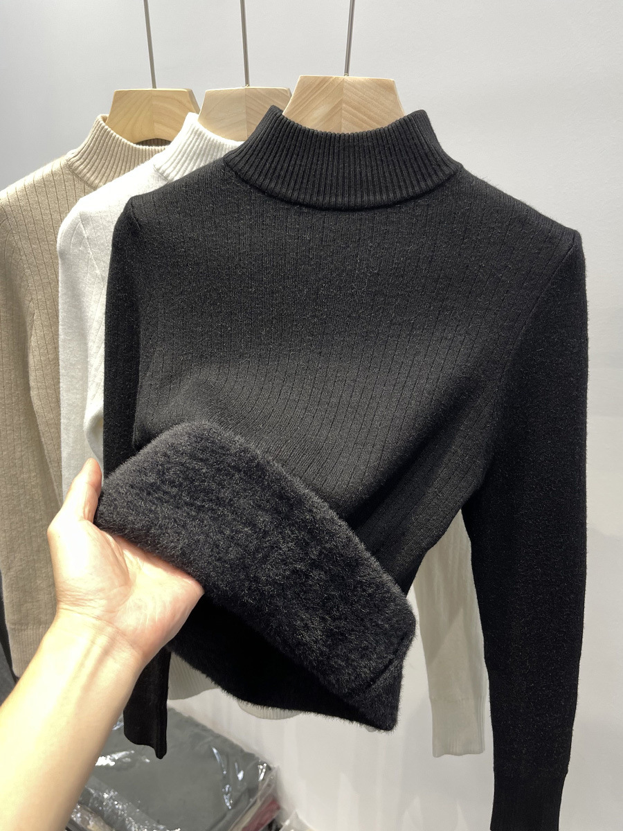 Suéter de mujer Ropa interior de estilo occidental Otoño e Invierno 2024 Nueva ropa de mujer suelta Forrado de lana engrosada camisa de fondo de punto