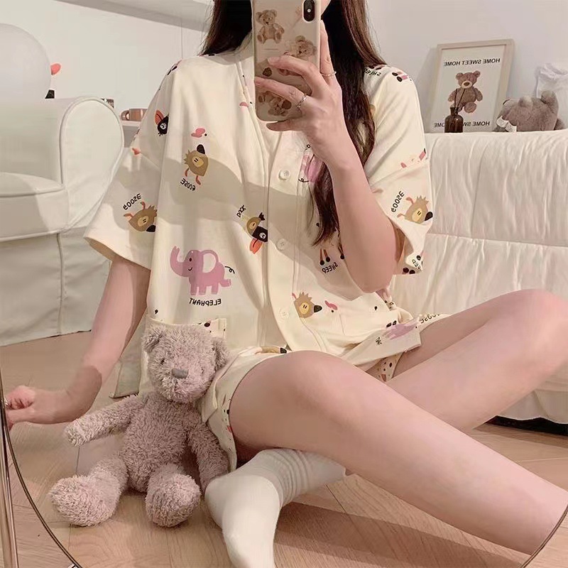 Pijamas para mujer verano lindo dibujos animados dulce traje de manga corta para mujer cárdigan suelto verano servicio a domicilio primavera y otoño