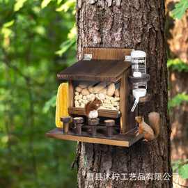 跨境木质松鼠喂食器户外松鼠花栗鼠投食器餐桌饮水架鸟站台喂鸟器