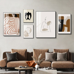 北歐風客廳裝飾畫多聯組合畫抽象沙發背景牆掛畫酒店民宿房間壁畫
