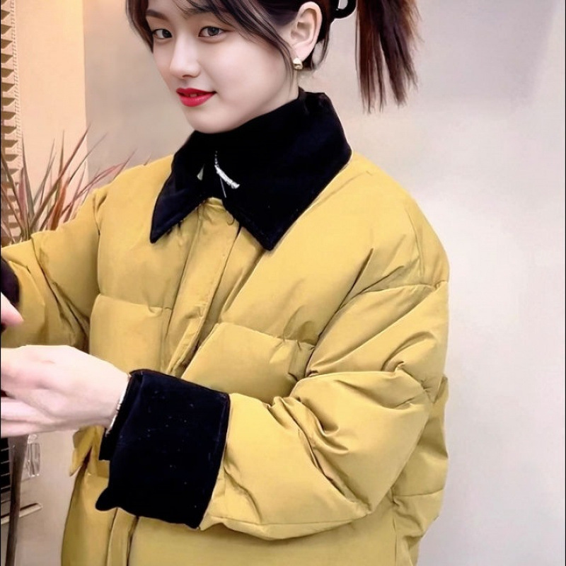 设计感撞色拼接轻薄棉服女装2025年冬季新款休闲时尚短款棉衣外套|undefined