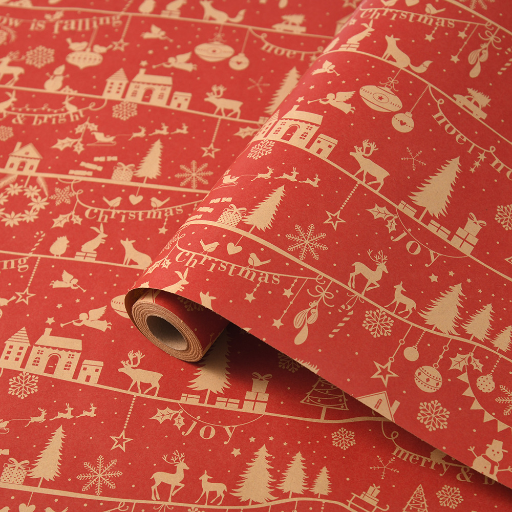 Transfronterizo Amazon nuevo papel de embalaje de regalos de Navidad impresa kraft retro diy embalaje de papel de regalo al por mayor