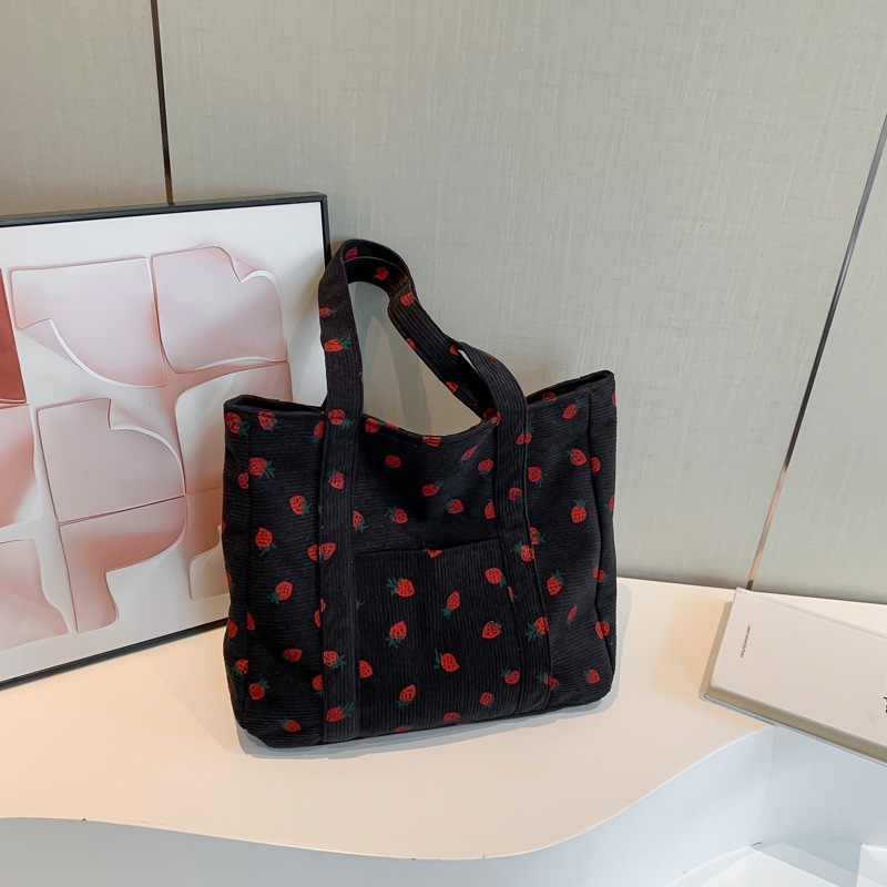 Bolsa de impresión de velcro versátil 2024 nueva bolsa de almacenamiento de gran capacidad de un solo hombro bolso de tela de fresa