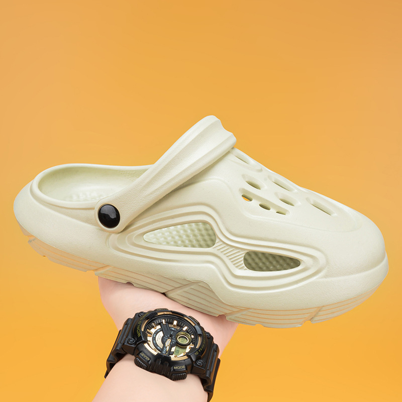 Zapatos con agujeros de color sólido para hombres, ropa exterior de verano, antideslizante, transpirable, suela suave, zapatillas Baotou, sandalias de playa deportivas y de ocio para hombres