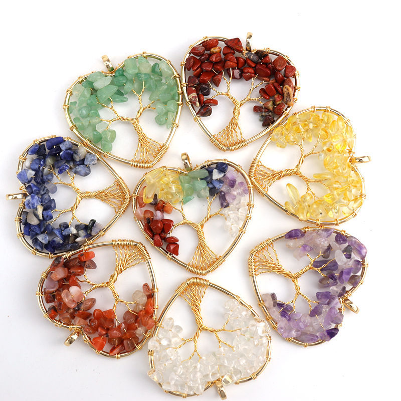 Ethnic Style Tree Heart Shape Agate Beaded Hollow Out Pendant Necklace 1 Piece