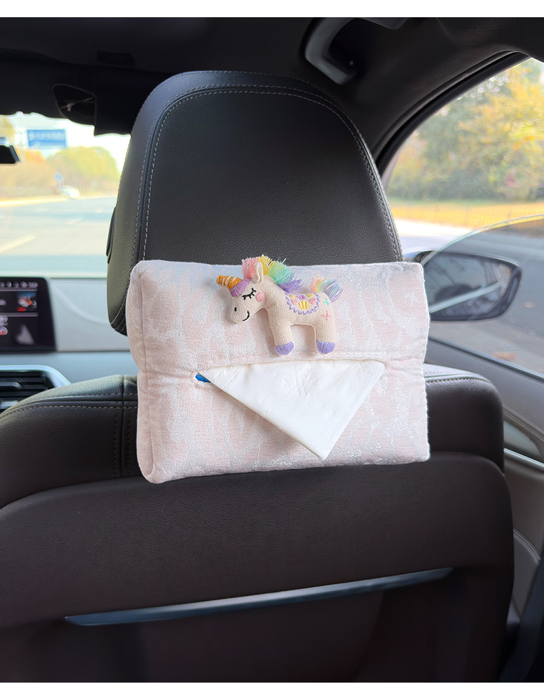 Fabric Pony Car Tissue Box with a High-End Feel, Women's Car Tissue Hanging Bag, Armrest Box In-Car Tissue Box, Hanging Type