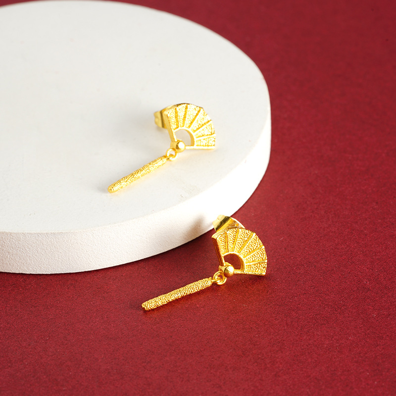 Vietnam Sha Jin China ventilador pendientes de orejas, retro, nicho, alta sensación, lujo ligero, joyas de aleación de cobre