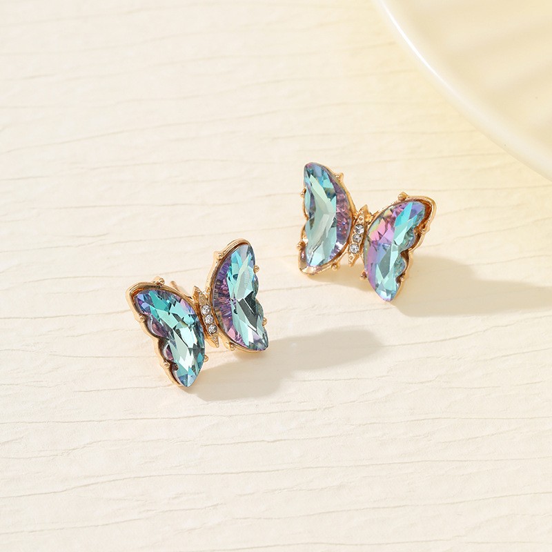 Ventas transfronterizas calientes coloridas 3 piezas de aretes collar anillo de moda europea y americana mariposa elegante collar de diamantes para mujeres image 25