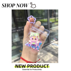 植绒波点帽娃三岁猫咪公仔钥匙扣可爱防尘透明袋萌粒箱包挂件学生